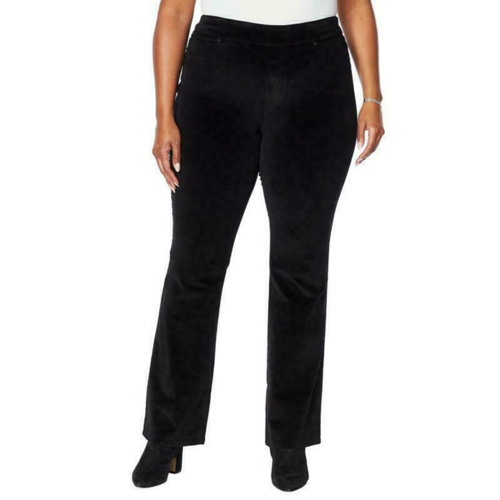 NWT DG2 BY DIANE GILMAN STRETCH VELVET PULL-ON BOOT-CUT JEAN BLACK PXXS